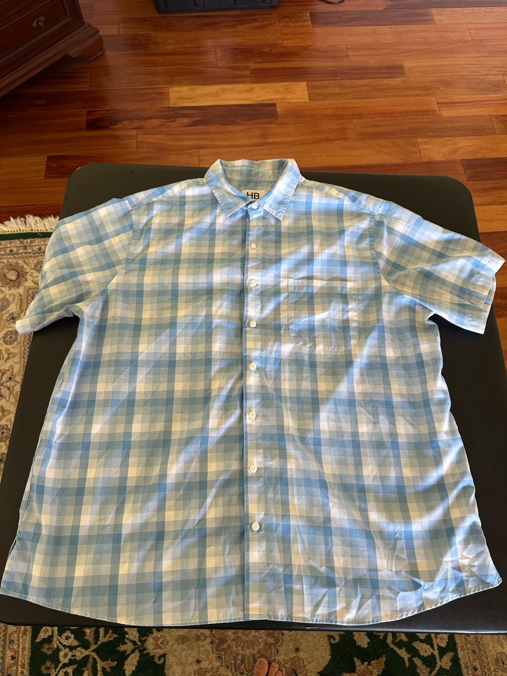 Harbor Bay Men’s Light Blue Plaid Short-Sleeve Button-Up Shirt 1XL